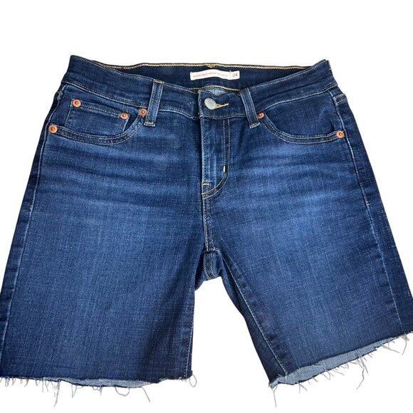 Levi's Cutoff‎ Jean Shorts Size 24 Waist Borrowed From Theh Boys 5.5" Inseam - Picture 1 of 6